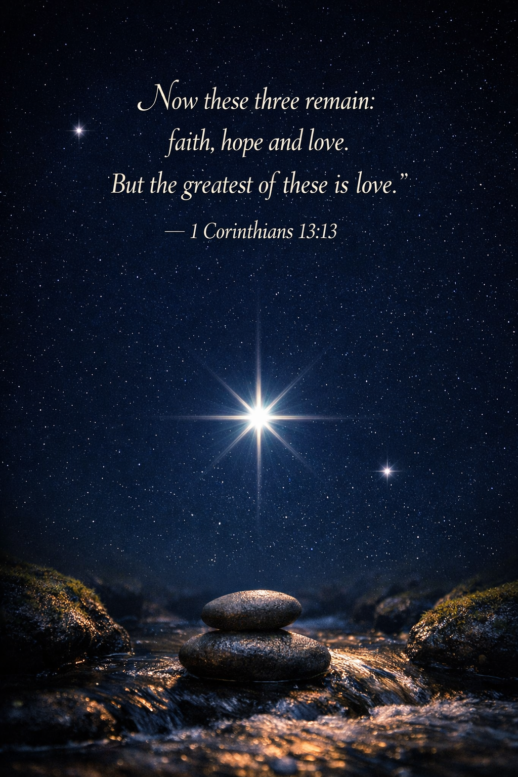 Bible verse 1 Corinthians 13:13 bright star night sky faith hope love vertical wallpaper